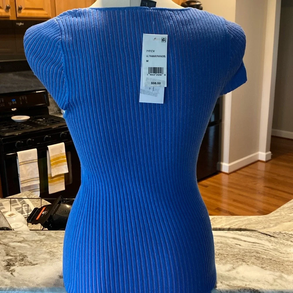 French Connection blue & pink Mathilda Ribbed capped sleeve Mini dress med NWT - Picture 2 of 9